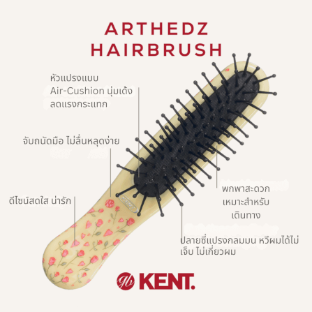 แปรงหวีผมเด็ก KENT รุ่น KIDS ARTHEDZ FLOWERS AND HEARTS HAIRBRUSH ลายดอกไม้และหัวใจ_3